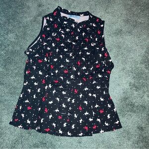 Women's Sleeveless Black Top with Red and White Pattern